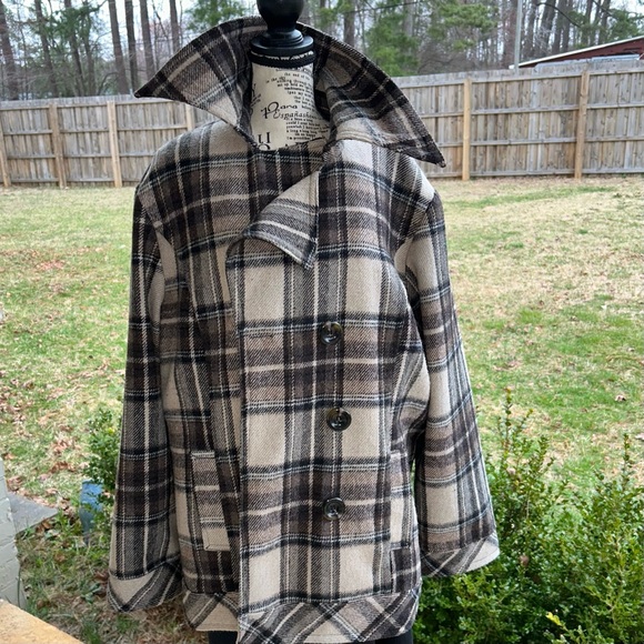 Ashley Stewart Women's Plaid Wool Blend Lined Pea Coat With Belt, Size 2X - Picture 7 of 11